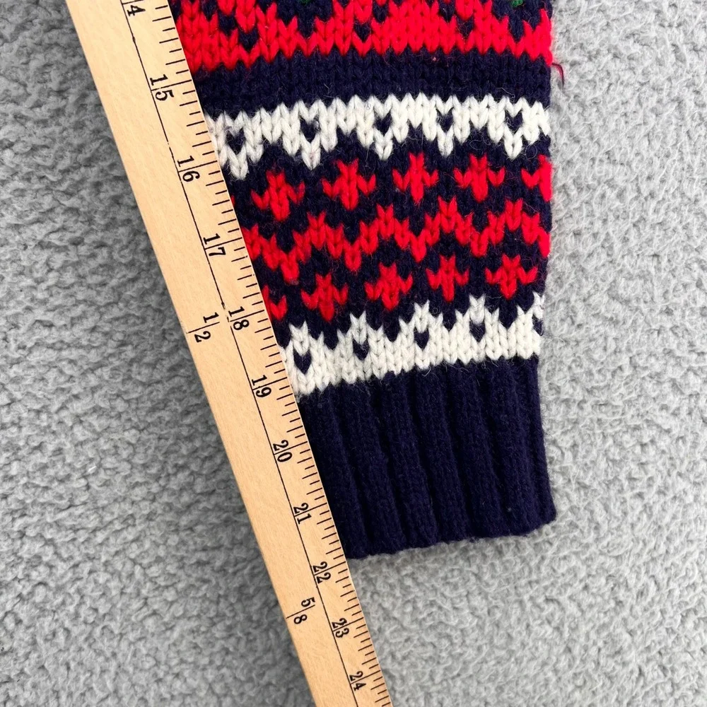 Bravo Handknits Fair Isle Sweater Mens Medium Red Navy Blue Acrylic Crew Neck